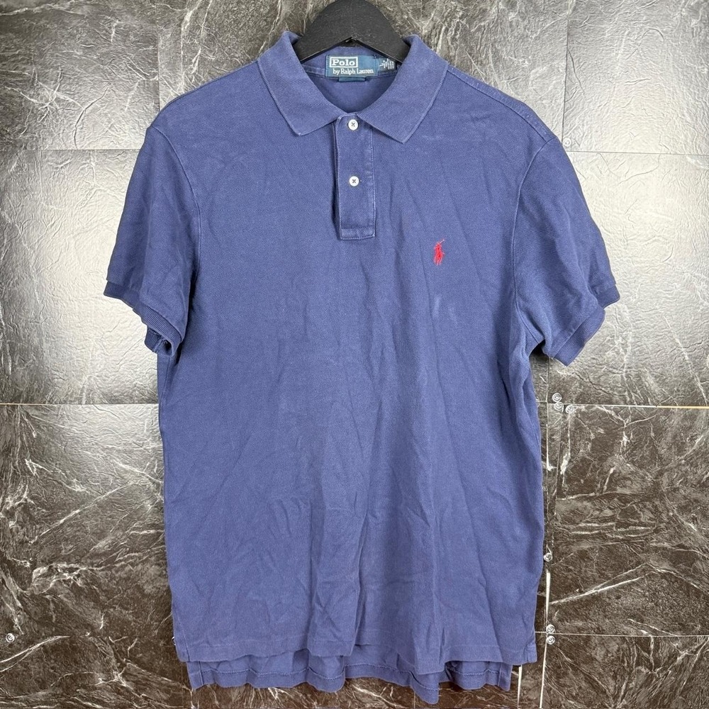 Polo Ralph Lauren Blue Pony Dress Golf Polo Shirt Large FLAW